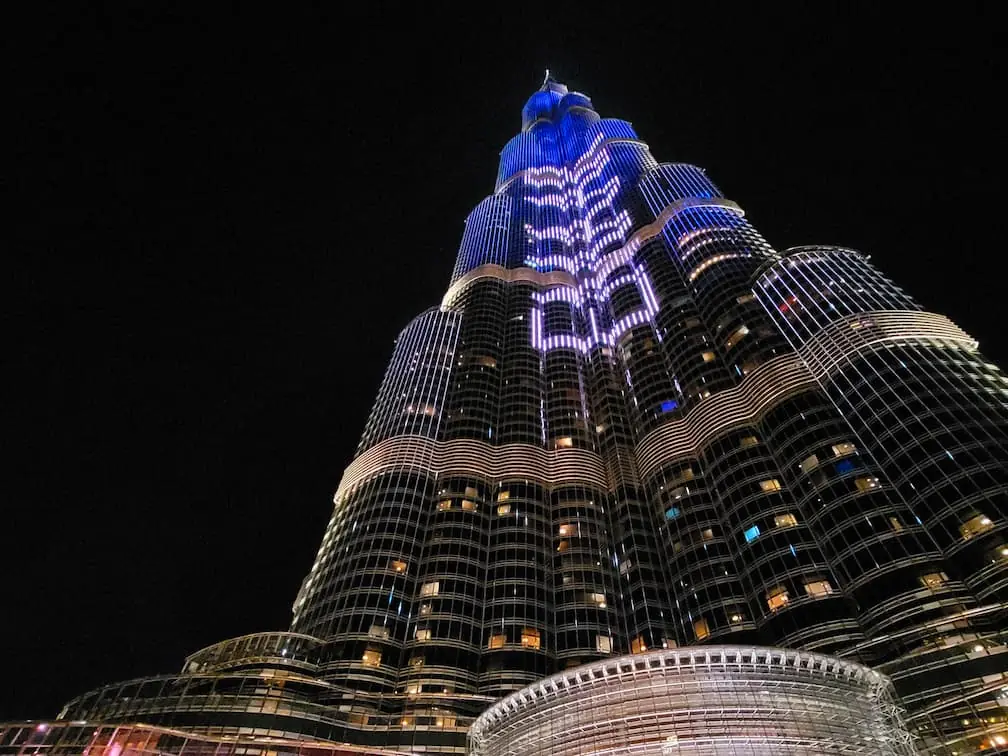 The Burj Khalifa at nighttime